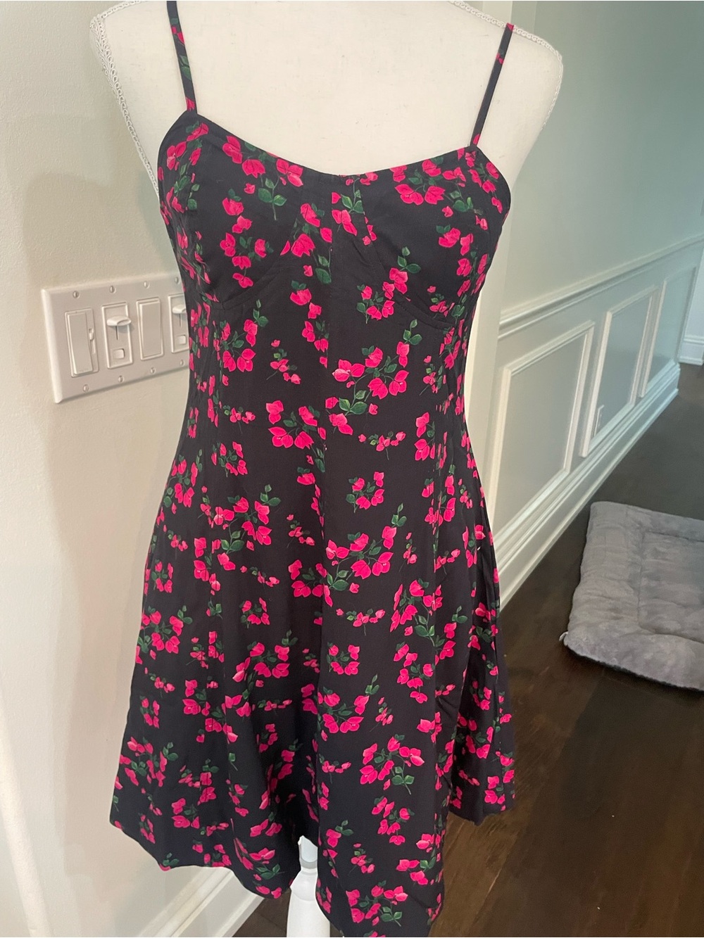 Verandah Black Floral Sundress with Pink & Green Print